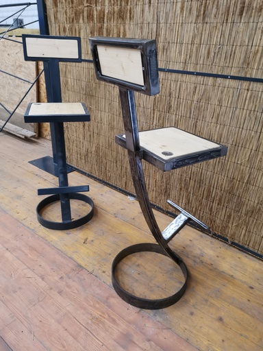 TABOURET METAL ASSISE BOIS AVEC DOSSIER